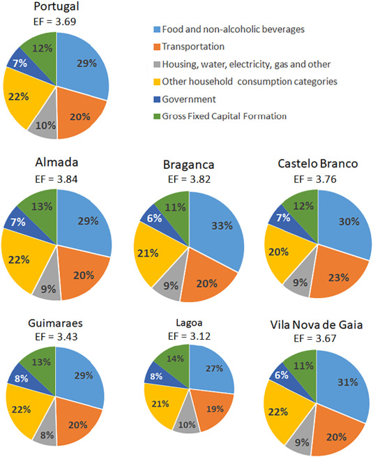 pie charts showing breakdown of Portuguese city Footprints